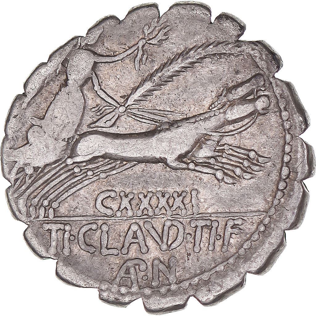 kovanec, 
  
  Ti. Klavdij Ti. f. Ap. n. Nero, 
  
  Denarius Serratus