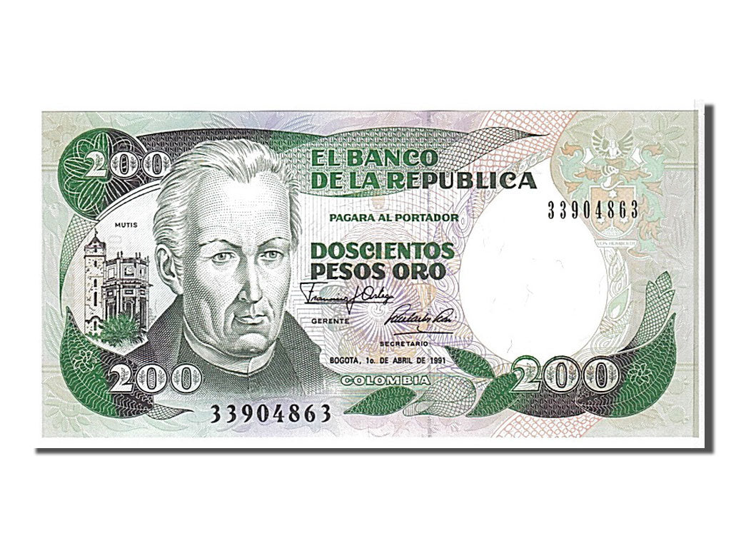 bankovec, 
  
  Kolumbija, 
  
  200 pesos oro