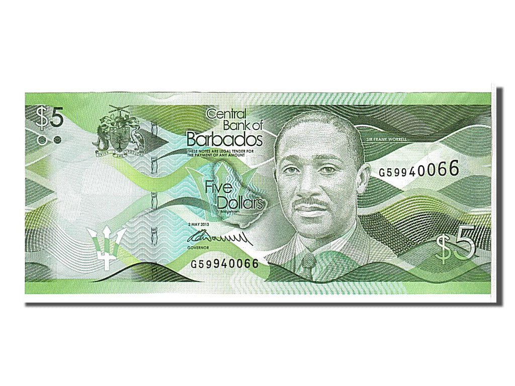 bankovec, 
  
  Barbados, 
  
  5 dolarjev