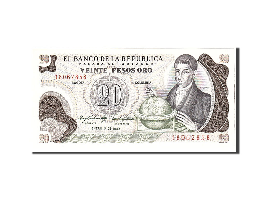 bankovec, 
  
  Kolumbija, 
  
  20 Pesos Oro