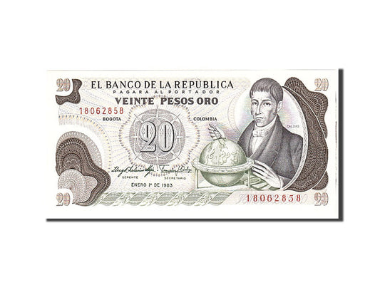 bankovec, 
  
  Kolumbija, 
  
  20 Pesos Oro