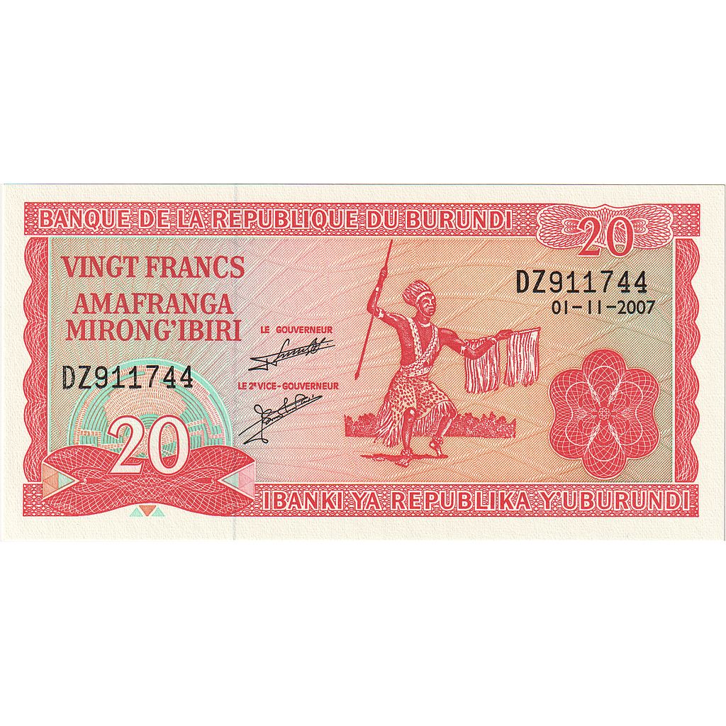 bankovec, 
  
  Burundi, 
  
  20 frankov