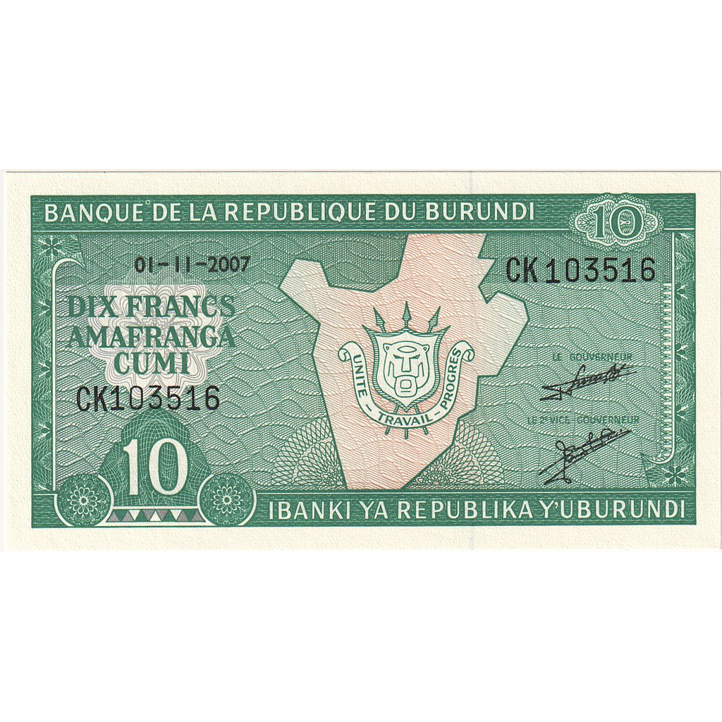 Burundi, 
  
  10 frankov, 
  
  2007