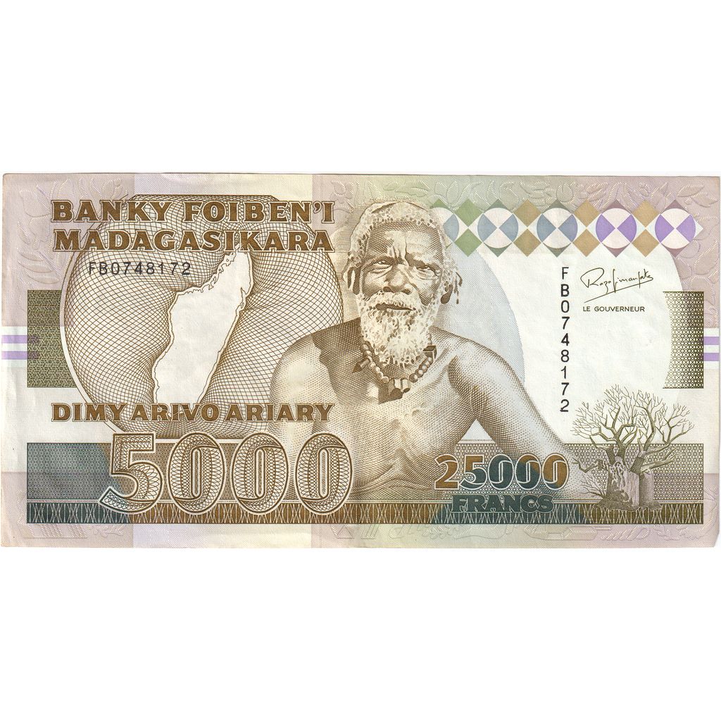 Madagaskar, 
  
  25, 
  
  000 frankov = 5000 ariarjev