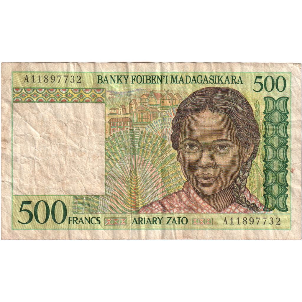 Madagaskar, 
  
  500 frankov = 100 ariarjev, 
  
  VF (20-25)