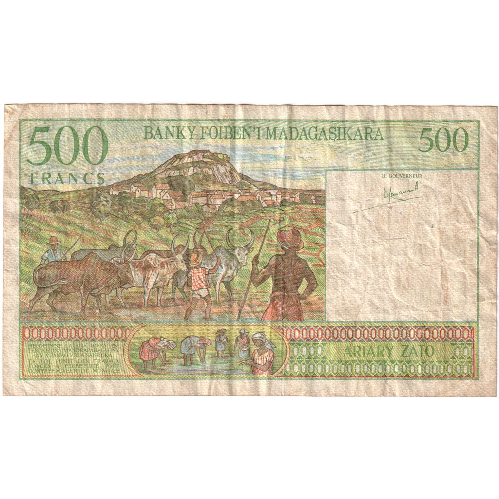 Madagaskar, 
  
  500 frankov = 100 ariarjev, 
  
  VF (20-25)