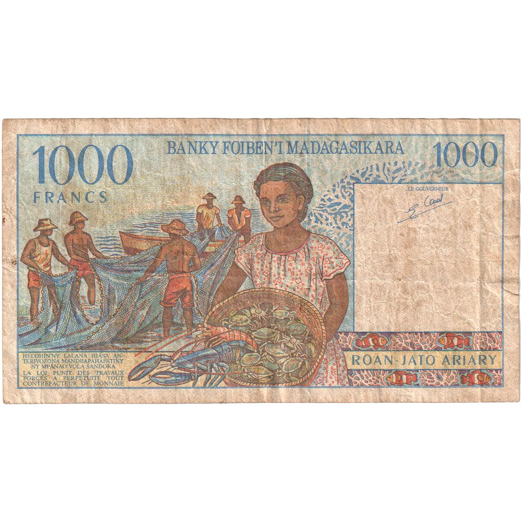 Madagaskar, 
  
  1000 frankov = 200 ariarjev, 
  
  F (12-15)