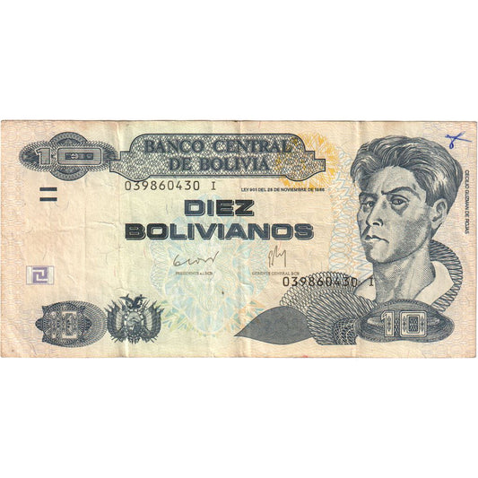 Bolivija, 
  
  10 bolivianov, 
  
  1986