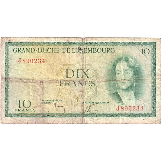 Luksemburg, 
  
  10 frankov, 
  
  Brez datuma (1954)