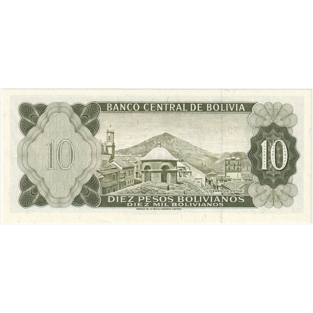 Bolivija, 
  
  10 bolivijskih pesosov, 
  
  1962