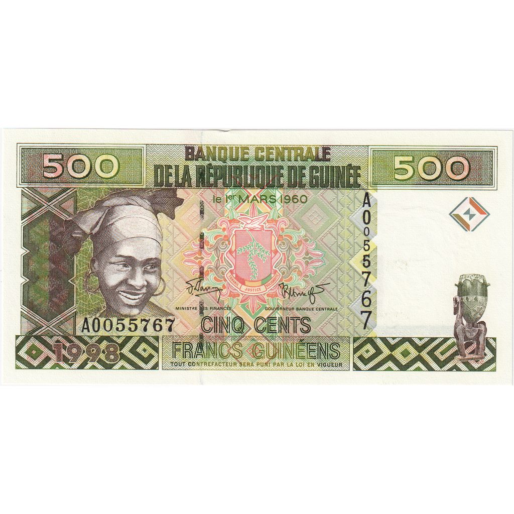 Gvineja, 
  
  500 frankov, 
  
  UNC (65-70)