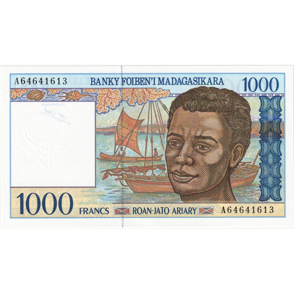 Madagaskar, 
  
  1000 frankov = 200 ariarjev, 
  
  UNC (65-70)