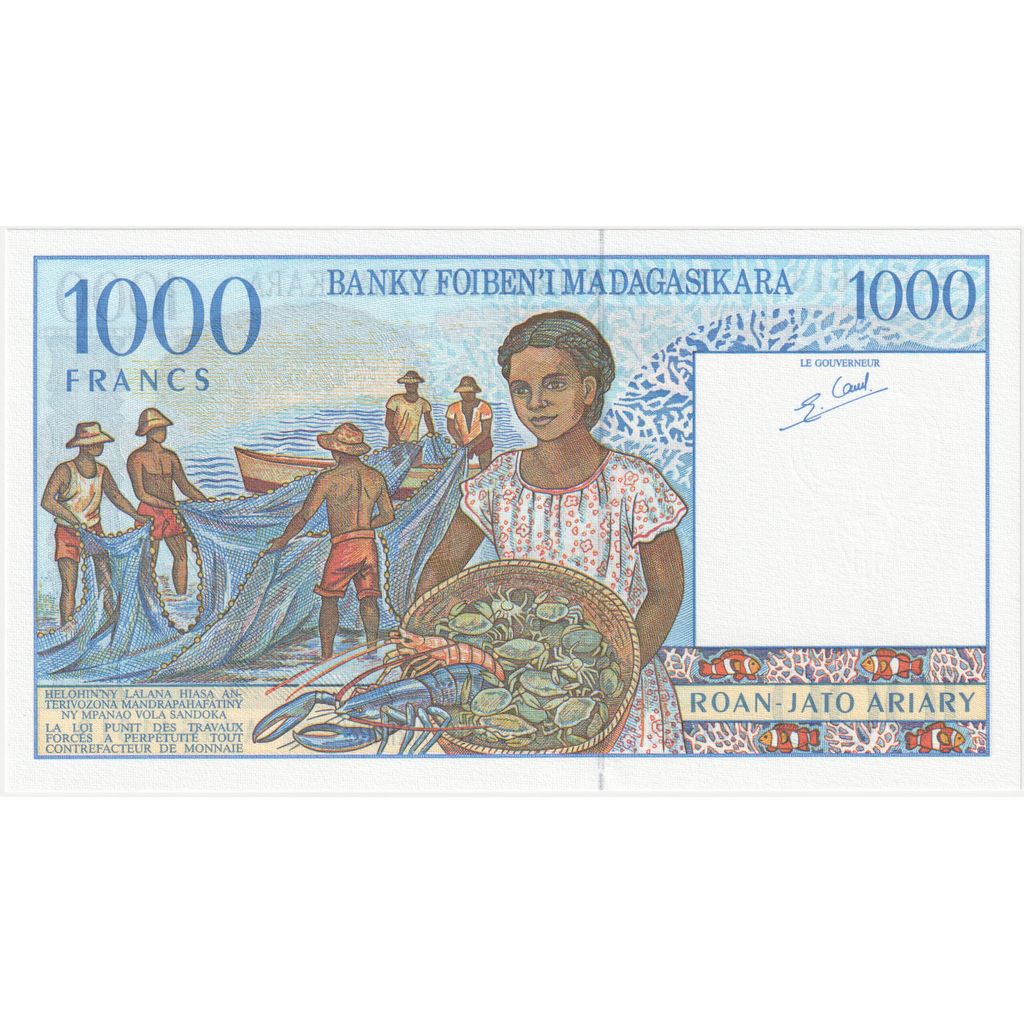 Madagaskar, 
  
  1000 frankov = 200 ariarjev, 
  
  UNC (65-70)