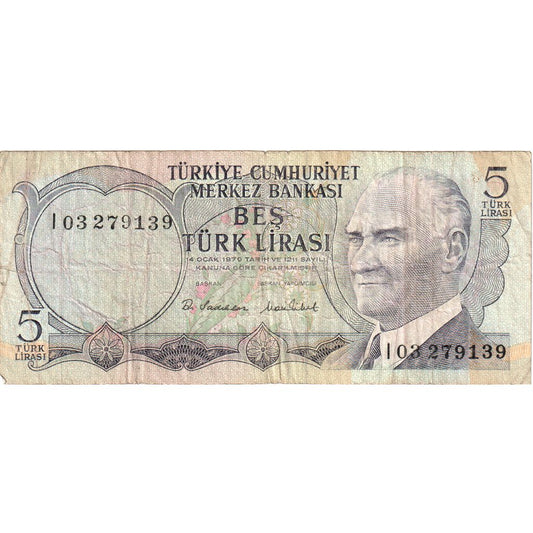 Turčija, 
  
  5 lir, 
  
  VF (30-35)