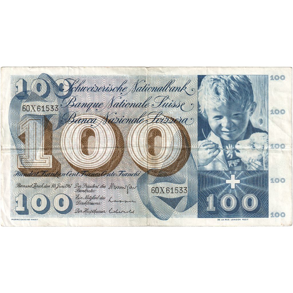 Švica, 
  
  100 frankov, 
  
  1967-06-30