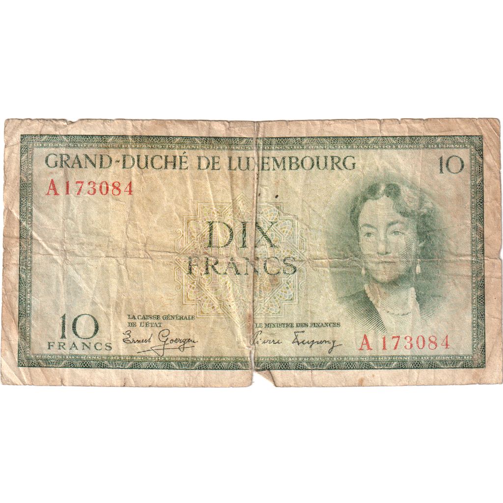 Luksemburg, 
  
  10 frankov, 
  
  VF (20-25)