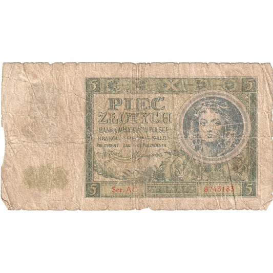 Poljska, 
  
  5 zlotov, 
  
  1941-08-01