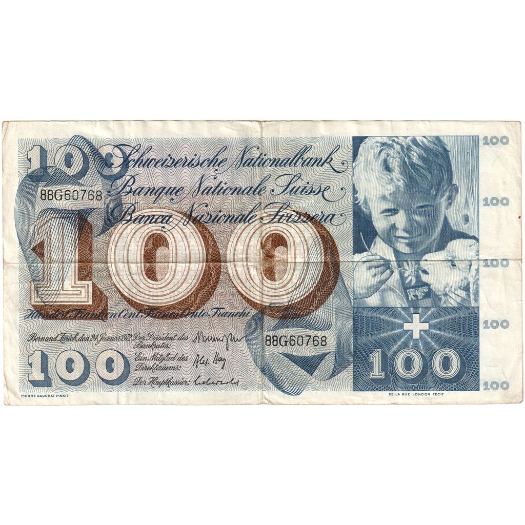 Švica, 
  
  100 frankov, 
  
  1965