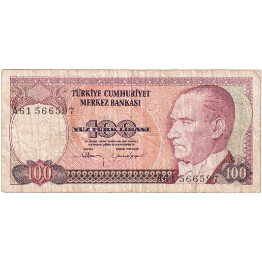 Turčija, 
  
  100 lir, 
  
  1970-01-14