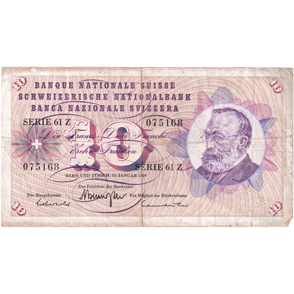 Švica, 
  
  10 frankov, 
  
  1969-01-15