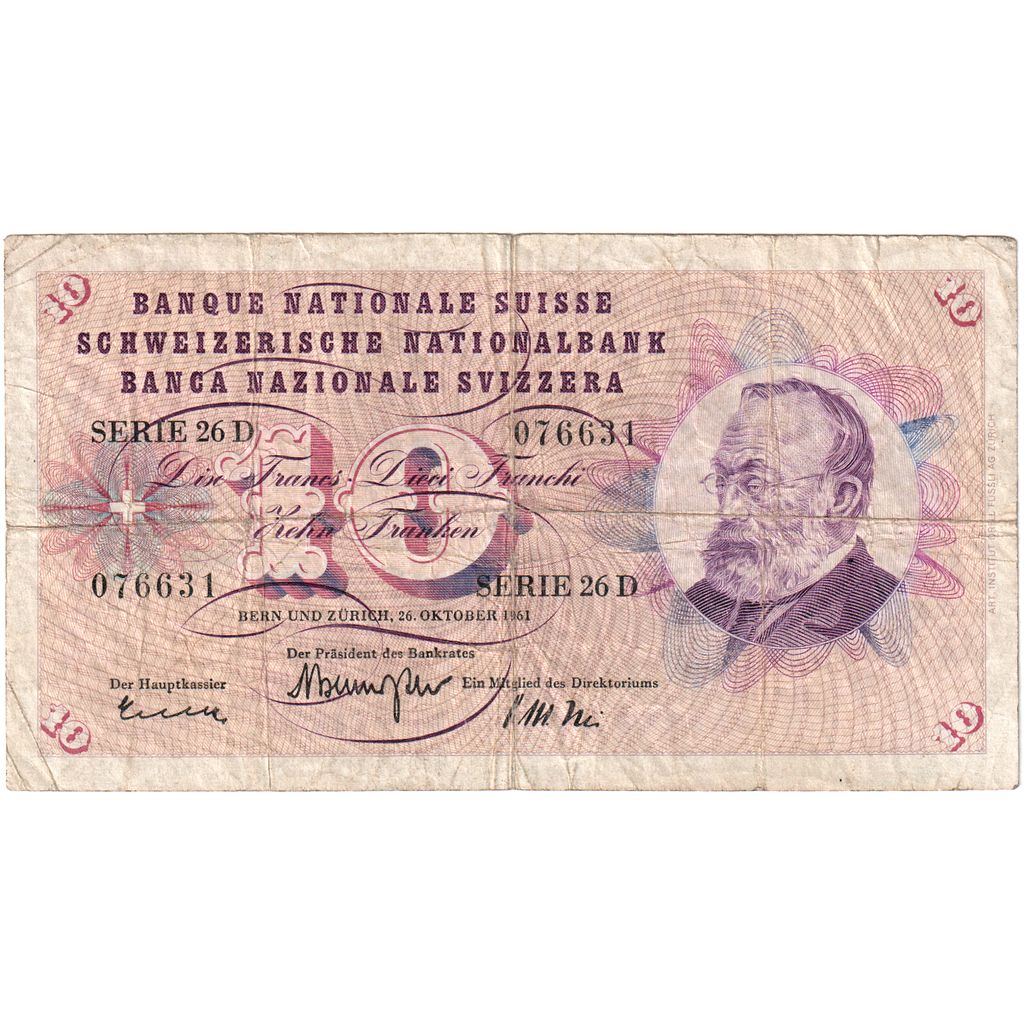 Švica, 
  
  10 frankov, 
  
  1961-10-26