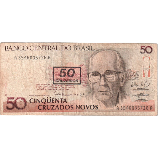 Brazilija, 
  
  50 Cruzeiros na 50 Cruzados Novos, 
  
  VF (30-35)