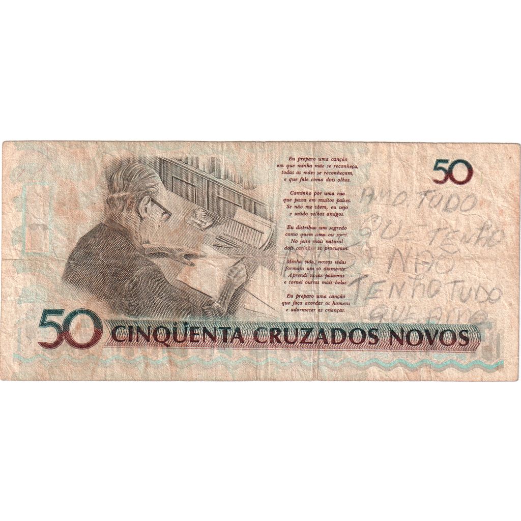 Brazilija, 
  
  50 Cruzeiros na 50 Cruzados Novos, 
  
  VF (30-35)