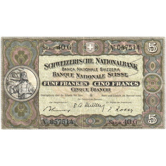 Švica, 
  
  5 frankov, 
  
  1949-01-20