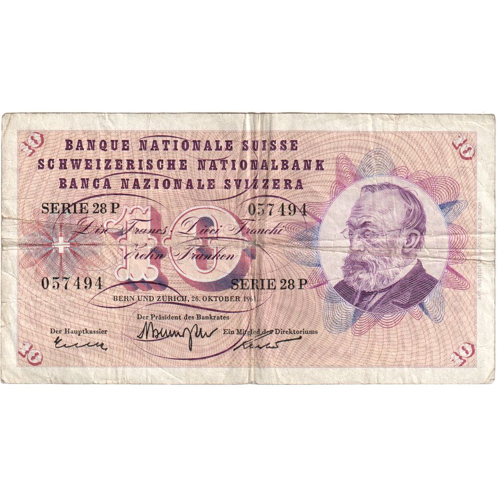 Švica, 
  
  10 frankov, 
  
  1965-01-21