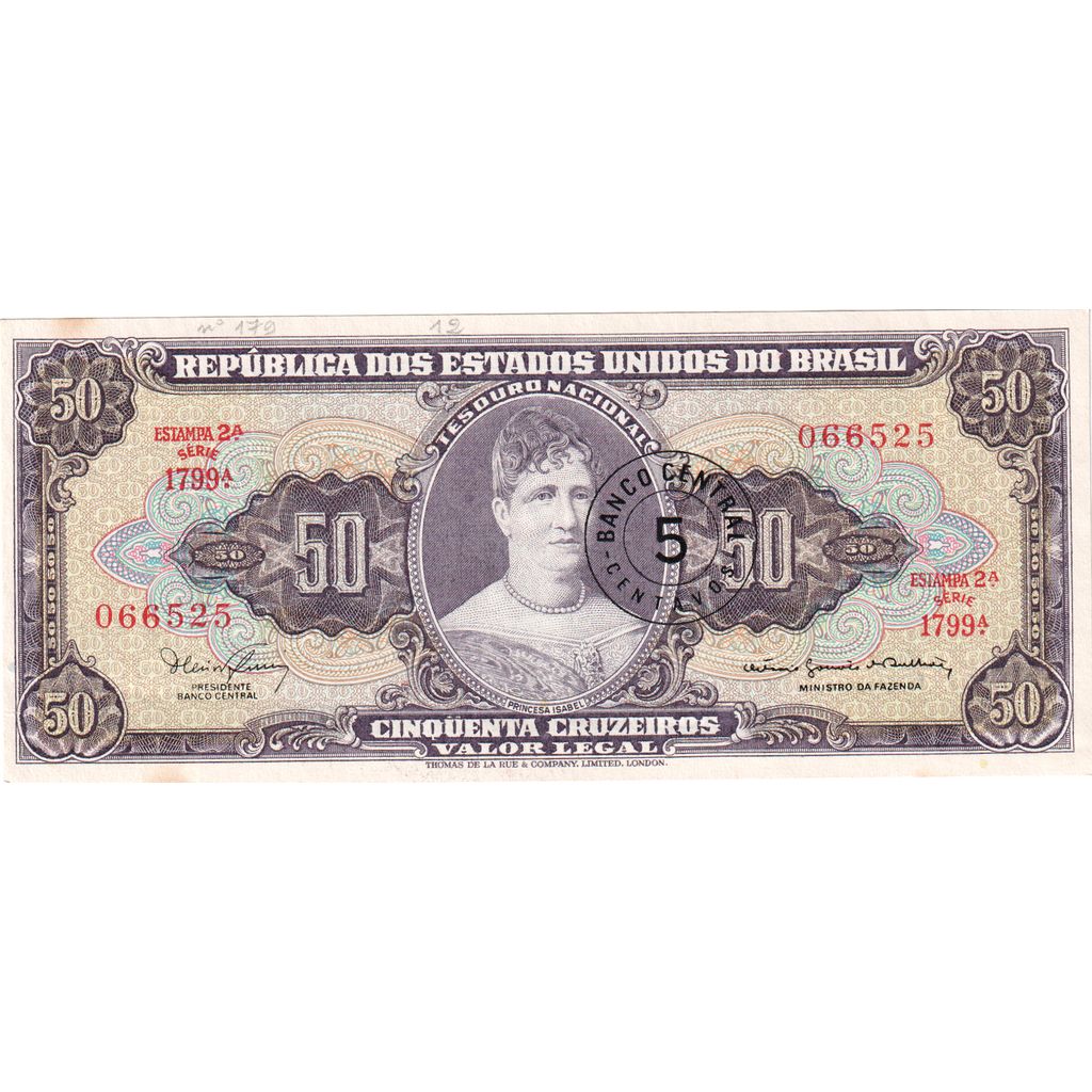 Brazilija, 
  
  5 centavosov na 50 cruzeirosov, 
  
  UNC (65-70)