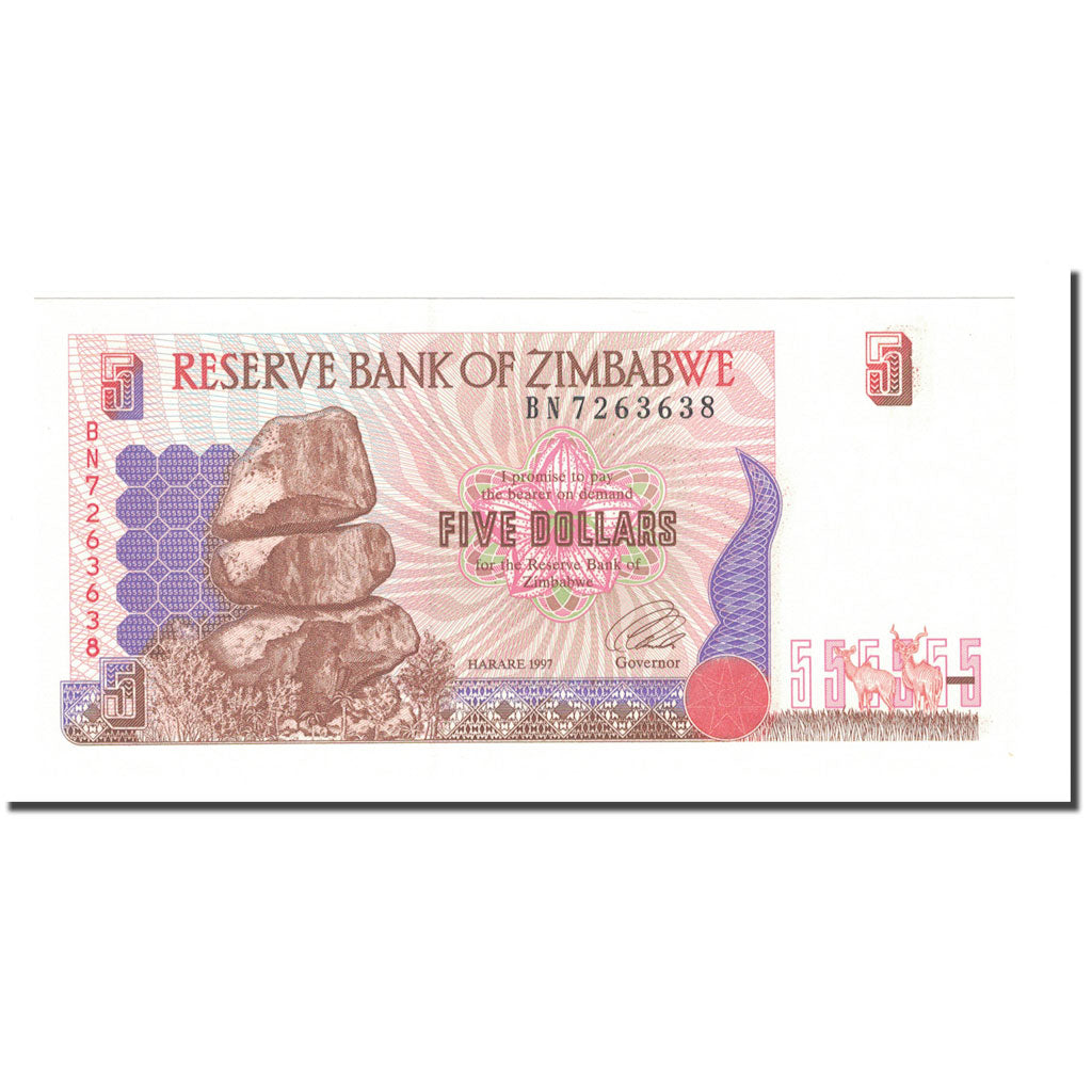 bankovec, 
  
  Zimbabve, 
  
  5 dolarjev