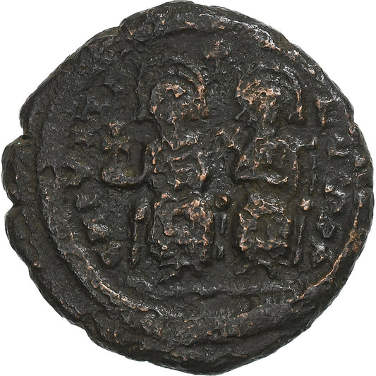 Justin II in Sofija, 
  
  Half Follis, 
  
  573-574