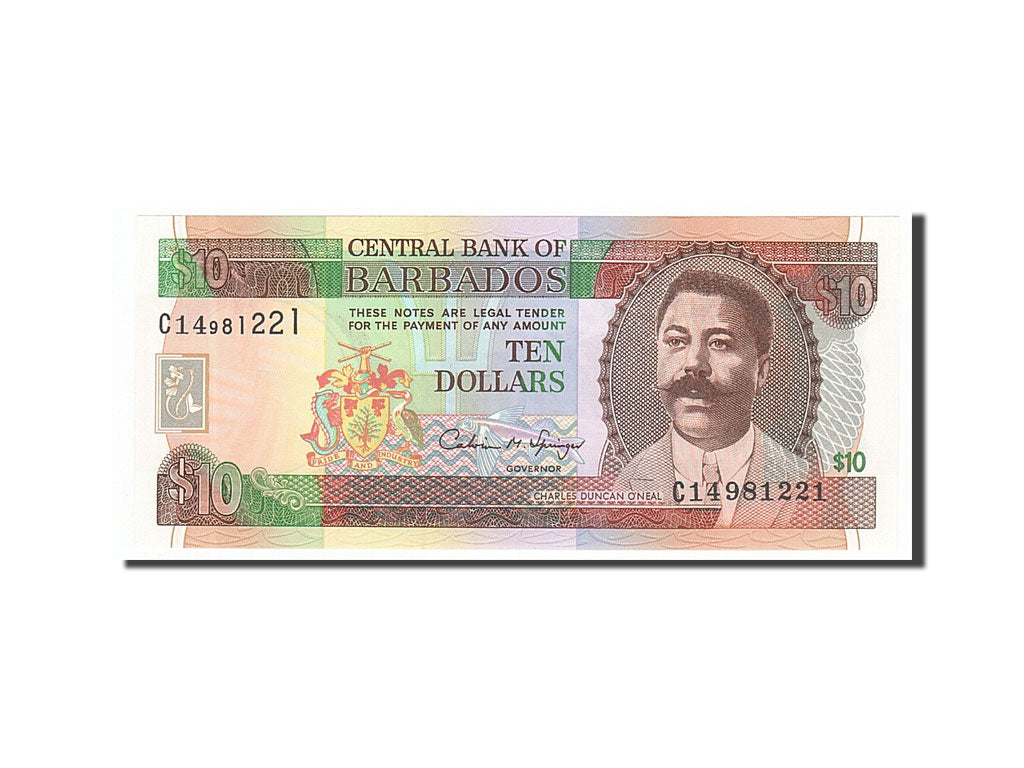 bankovec, 
  
  Barbados, 
  
  10 dolarjev