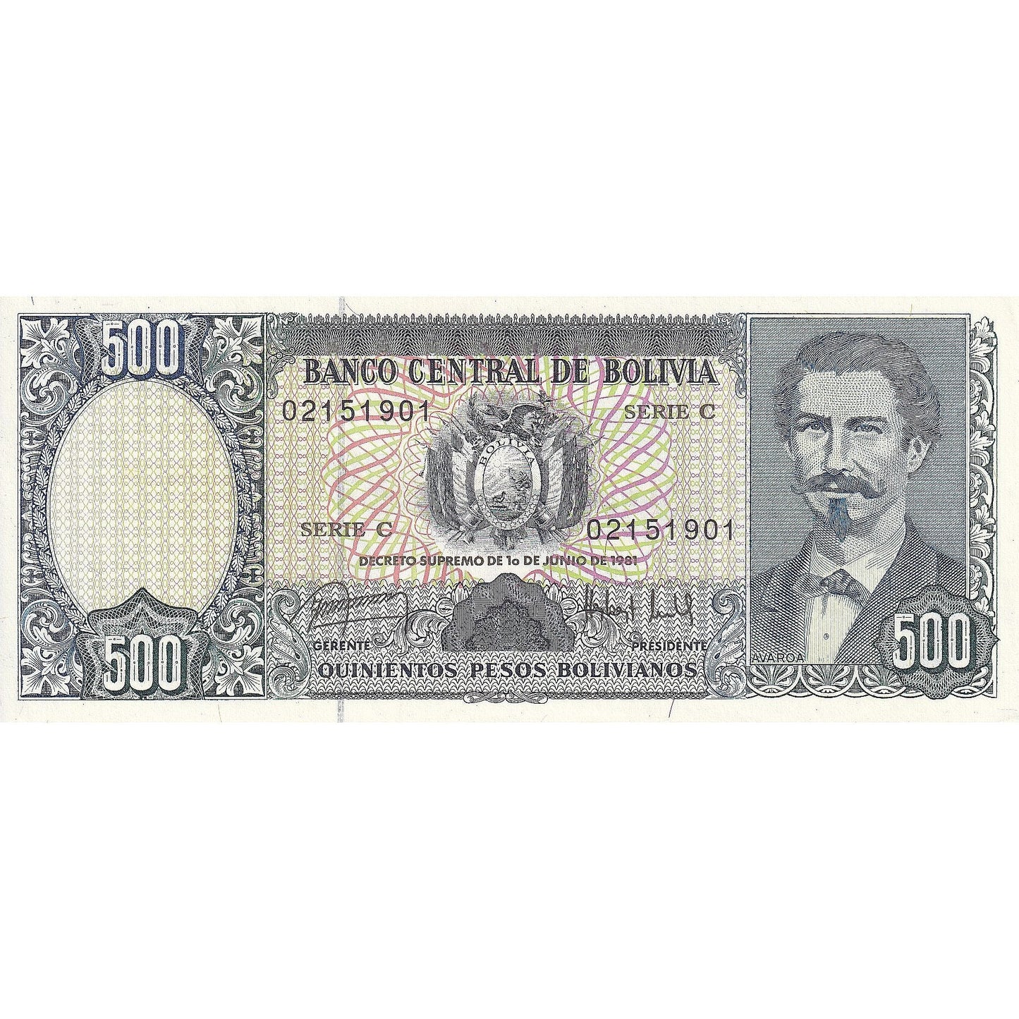 Bolivija, 
  
  500 bolivijskih pesosov, 
  
  1981-06-01