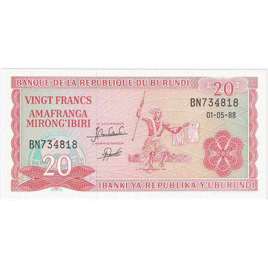 Burundi, 
  
  20 frankov, 
  
  1988