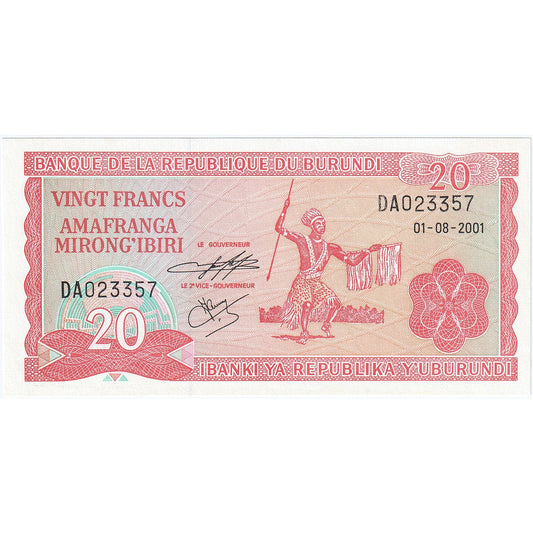 Burundi, 
  
  20 frankov, 
  
  2001