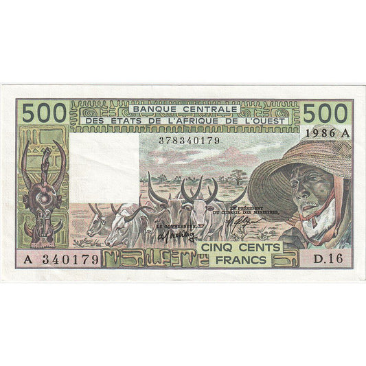 Zahodnoafriške države, 
  
  500 frankov, 
  
  1986