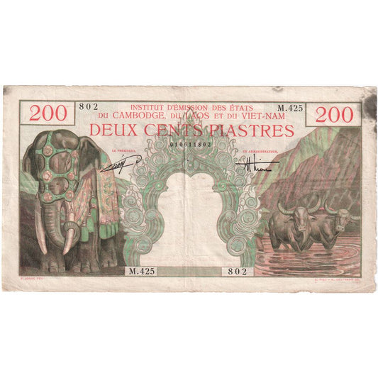 FRANCOSKA INDO-KITAJSKA, 
  
  200 piastrov = 200 rielov, 
  
  BREZ DATUMA 1953