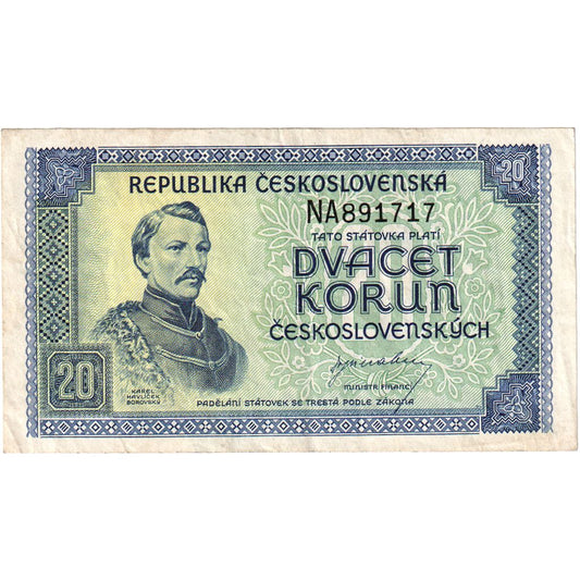 Češkoslovaška, 
  
  20 korunov, 
  
  VF (20-25)