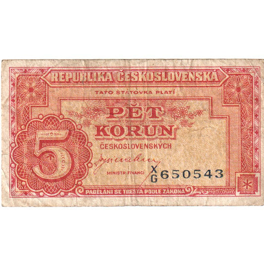 Češkoslovaška, 
  
  5 korunov, 
  
  1949-01-25