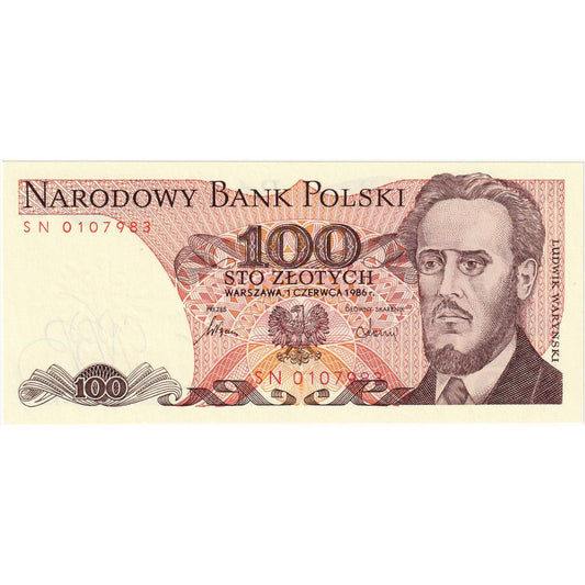 Poljska, 
  
  100 zlotov, 
  
  1986-06-01