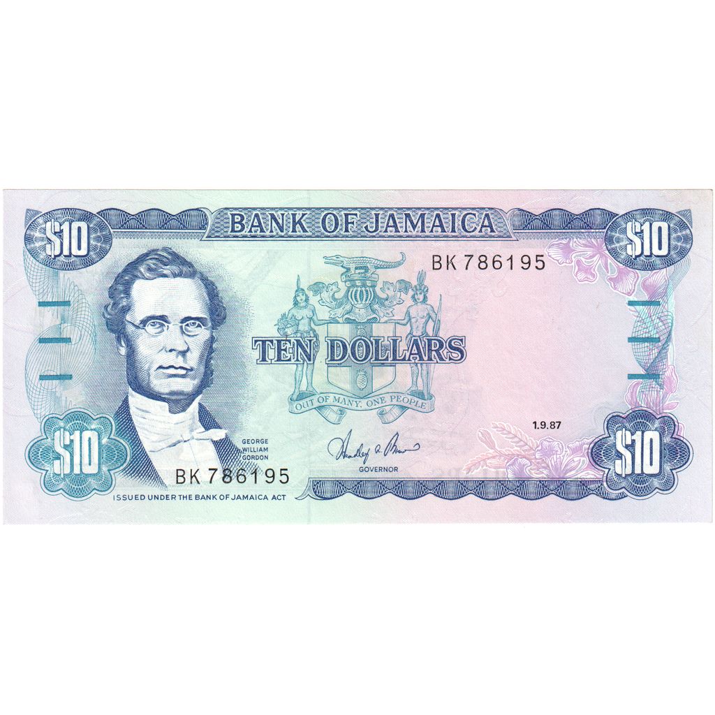 Jamajka, 
  
  10 dolarjev, 
  
  1987-09-01