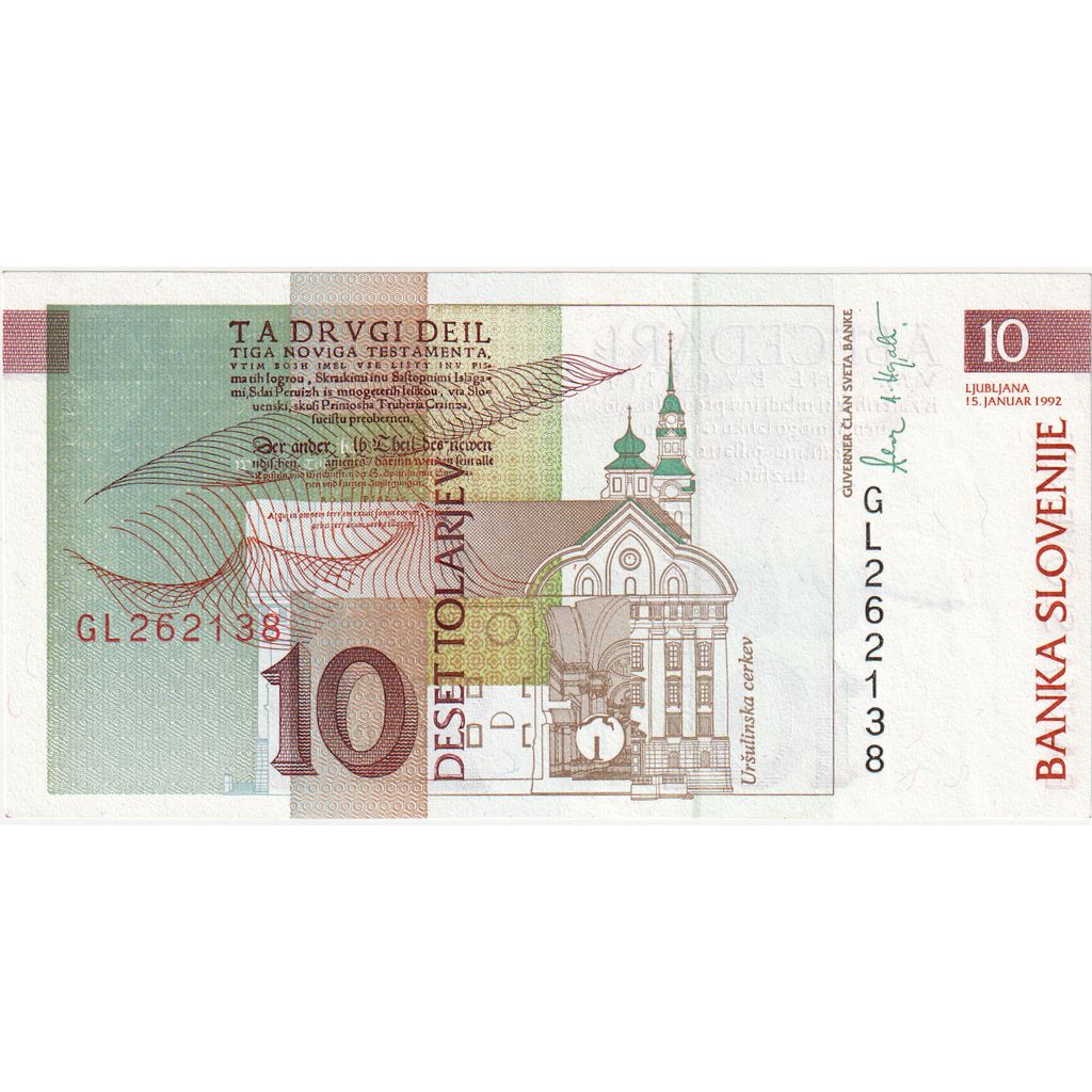 Slovenija, 
  
  10 Tolarjev, 
  
  1992