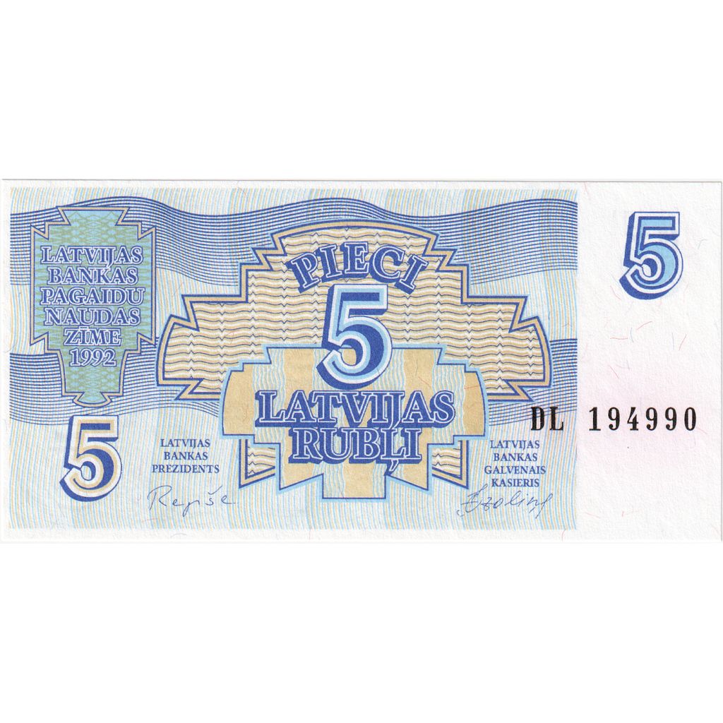 Latvija, 
  
  5 rubljev, 
  
  1992