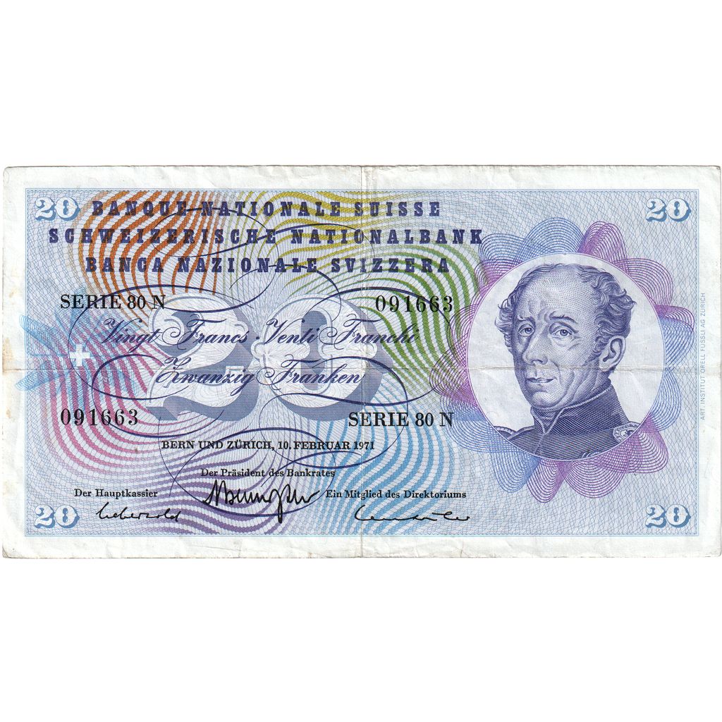 Švica, 
  
  20 frankov, 
  
  1971-02-10