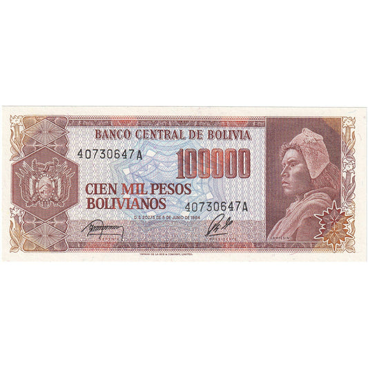 Bolivija, 
  
  100, 
  
  000 bolivijskih pesov