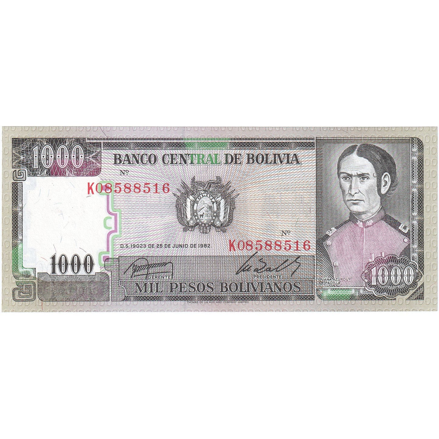 Bolivija, 
  
  1000 bolivianskih pesosov, 
  
  1982