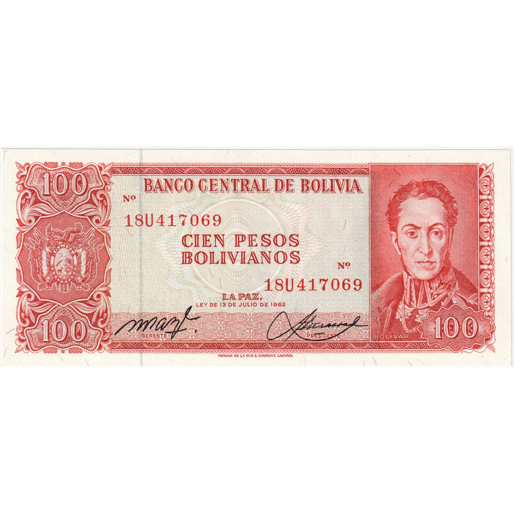 Bolivija, 
  
  100 pesos bolivianos, 
  
  1962