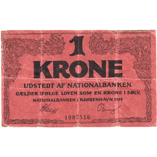 Danska, 
  
  1 krona, 
  
  1914-10-01