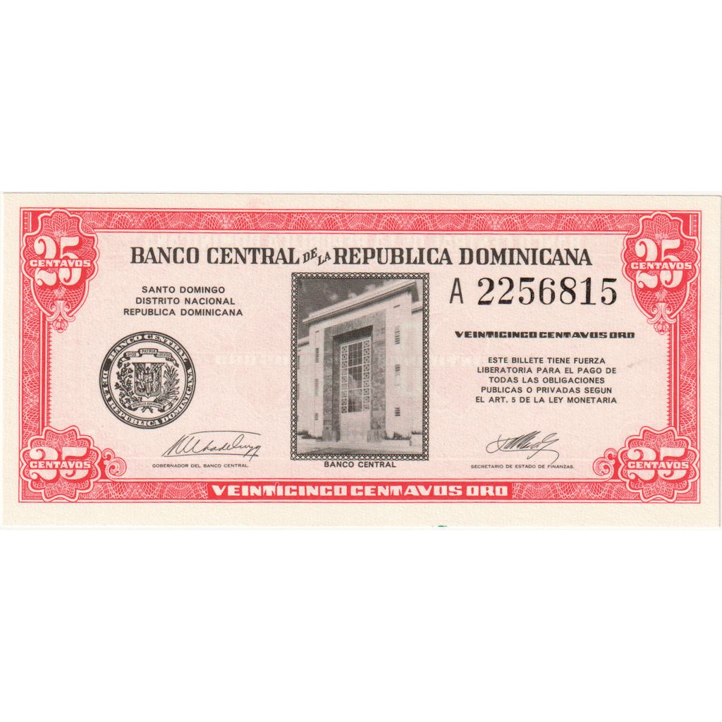 Dominikanska republika, 
  
  25 Centavos Oro, 
  
  Primerek